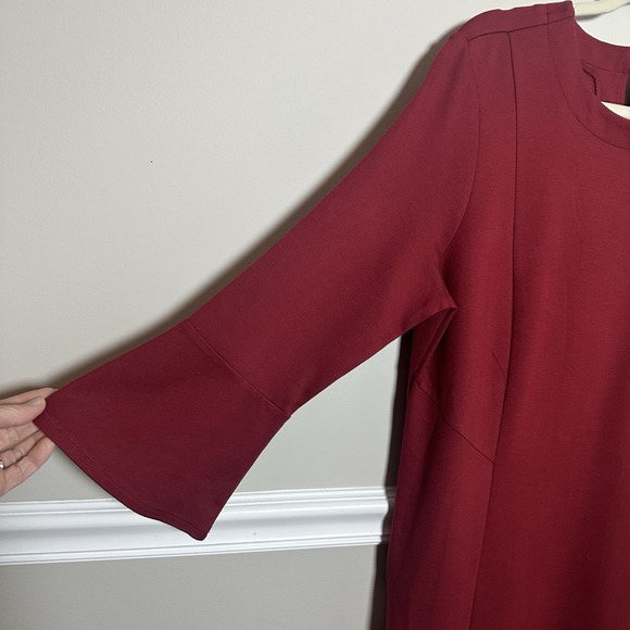 J Jill Ponte Shift Heavy Dress M NWT Bell Sleeves Stretch Cranberry Red Pockets - Picture 2 of 11